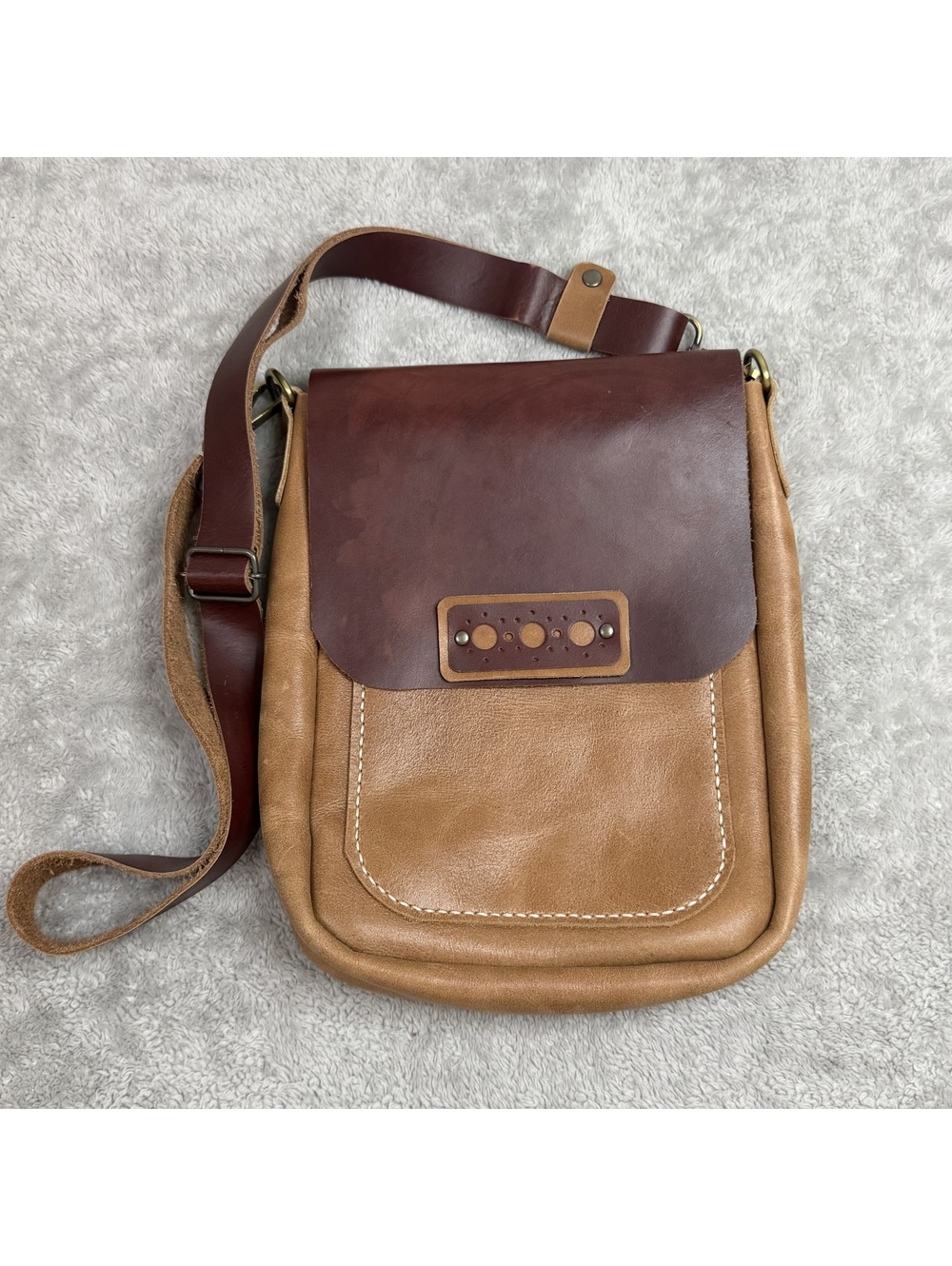 Handmade Two-Tone Leather Crossbody Bag Brown Tan Boho Artisan Shoulder Purse